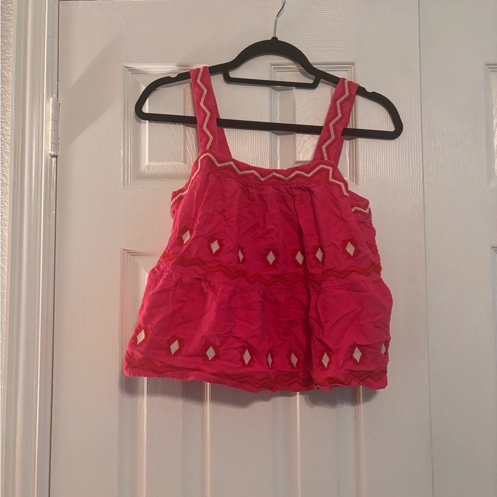 LOFT Pink Embroidered Tank Top